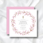 Elegant Roze Religieuze Cross Baptisme Kaart