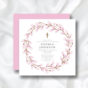 Elegant Roze Religieuze Cross Baptisme Kaart