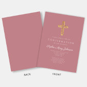 Elegant roze religieuze kruis meisje confirmatie kaart