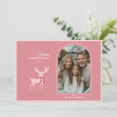 Elegant Roze Rendier Foto Kerst Kaart (Staand voorkant)