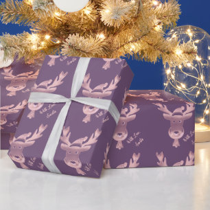 Elegant roze rendierpatroon met kerstmis cadeaupapier
