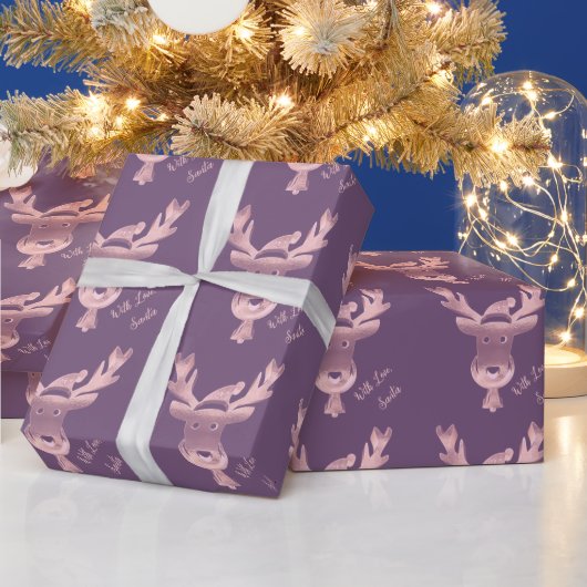 Elegant roze rendierpatroon met kerstmis cadeaupapier (Feestdagen)