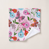 Elegant roze rode blauwe bloemen en vlinder bad handdoek (Wasdoekje)