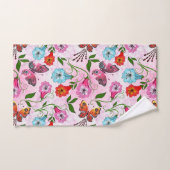 Elegant roze rode blauwe bloemen en vlinder bad handdoek (Handdoek)