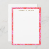 Elegant roze rode botanische rand, speciaal aangep notitiekaartje (Voorkant / Achterkant)