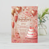 Elegant Roze Rode Champagne Galentijn's Day Party Kaart (Staand voorkant)