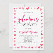 Elegant Roze Rode Harten Galentines Day Party Kaart (Voorkant)