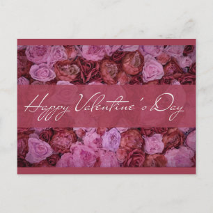 Elegant roze rode roze Floral Happy Valentines Day Briefkaart