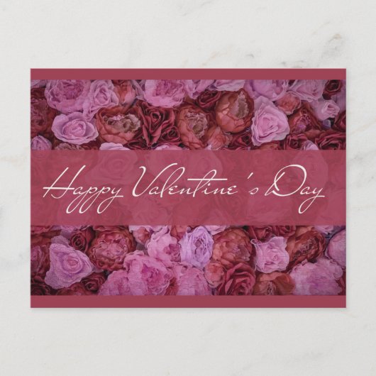 Elegant roze rode roze Floral Happy Valentines Day Briefkaart (Voorkant)