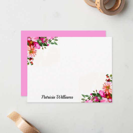 Elegant roze rode roze roze roze roze roze roze ro notitiekaartje (Voorkant / Achterkant in situ)