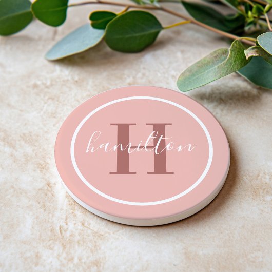 Elegant Roze Ronde Aangepast Monogram Initiaal Zandsteen Onderzetter