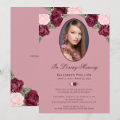 Elegant Roze Rood Bloemen Foto Memorial Service Kaart (Voorkant / Achterkant)