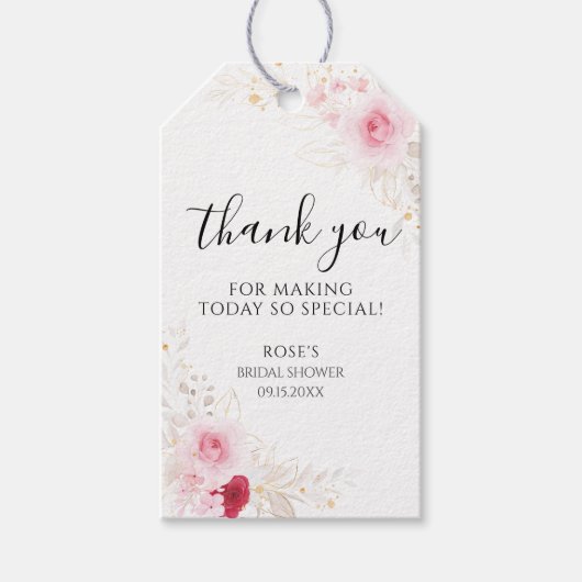 Elegant Roze & Rood Bloemen Vrijgezellenfeest Dank Cadeaulabel (Voorkant)