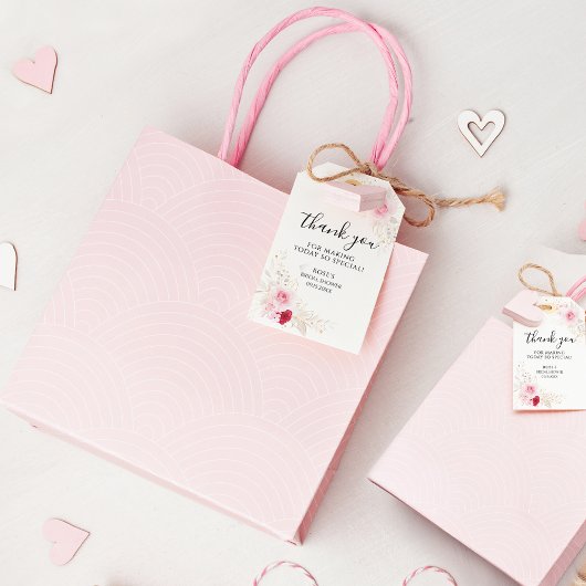 Elegant Roze & Rood Bloemen Vrijgezellenfeest Dank Cadeaulabel