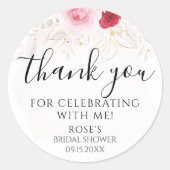Elegant Roze & Rood Bloemen Vrijgezellenfeest Dank Ronde Sticker (Voorkant)