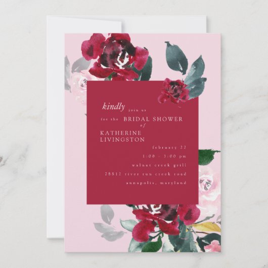 Elegant roze & rood bloemig Vrijgezellenfeest Kaart (Voorkant)