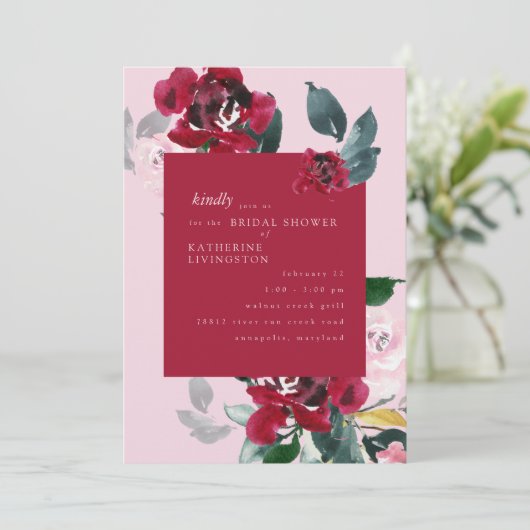 Elegant roze & rood bloemig Vrijgezellenfeest Kaart (Staand voorkant)