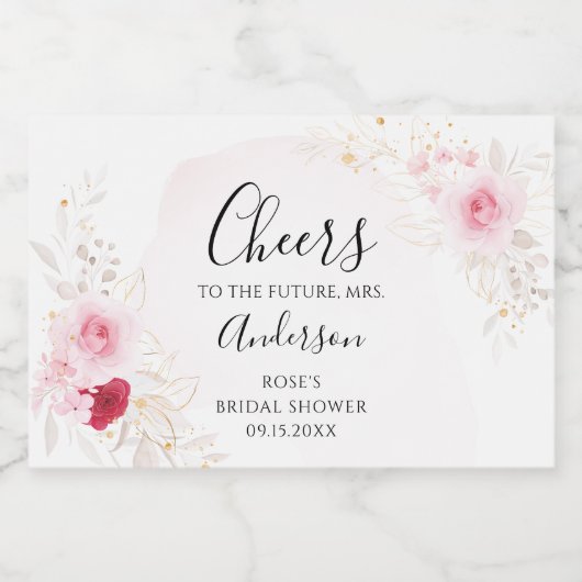 Elegant roze & rood bloemig Vrijgezellenfeest Sparkling Wijnetiket (Enkel label)