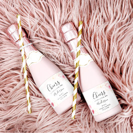 Elegant roze & rood bloemig Vrijgezellenfeest Sparkling Wijnetiket