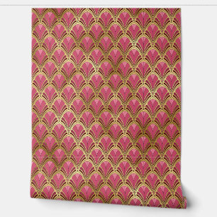 Elegant Roze Rood Goud Art Deco Patroon Behang