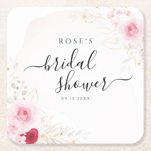 Elegant Roze Rood & Goud Bloemen Vrijgezellenfeest Kartonnen Onderzetters