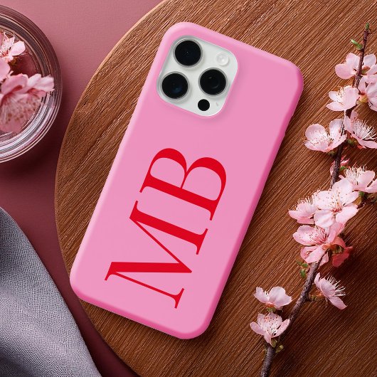 Elegant roze rood minimalistisch Initiaal monogram Case-Mate iPhone Case