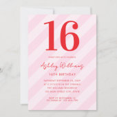 Elegant Roze Rood Modern 16e verjaardag Kaart (Voorkant)