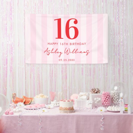 Elegant Roze Rood Modern 16e verjaardag Spandoek (Feest)