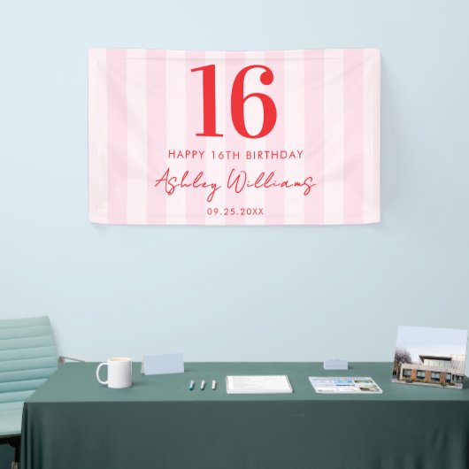 Elegant Roze Rood Modern 16e verjaardag Spandoek (Beurs)