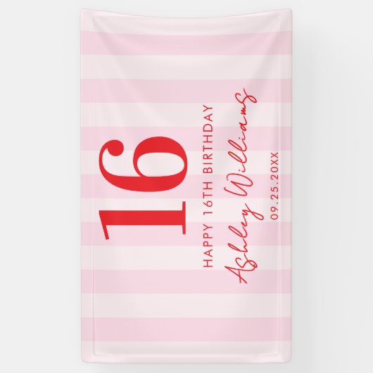 Elegant Roze Rood Modern 16e verjaardag Spandoek (Verticaal)