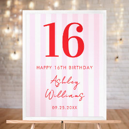 Elegant Roze Rood Modern 16e Verjaardag Teken Post Poster