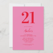 Elegant Roze Rood Modern 21e Verjaardag Kaart (Voorkant)