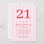 Elegant Roze Rood Modern 21e Verjaardag Kaart (Voorkant)
