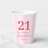 Elegant Roze Rood Modern 21e Verjaardag Papieren Bekers (Achterkant)