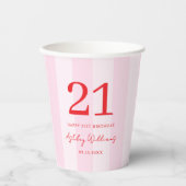 Elegant Roze Rood Modern 21e Verjaardag Papieren Bekers (Voorkant)