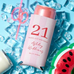 Elegant Roze Rood Modern 21e Verjaardag Seltzer Blikjeskoeler