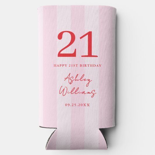 Elegant Roze Rood Modern 21e Verjaardag Seltzer Blikjeskoeler (Achterkant)