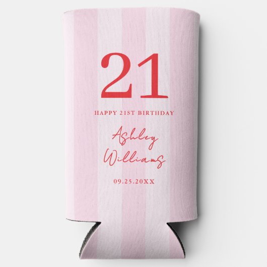 Elegant Roze Rood Modern 21e Verjaardag Seltzer Blikjeskoeler (Voorkant)