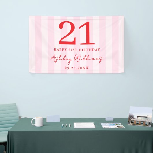 Elegant Roze Rood Modern 21e Verjaardag Spandoek (Beurs)