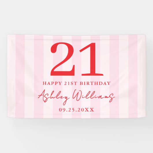Elegant Roze Rood Modern 21e Verjaardag Spandoek (Horizontaal)