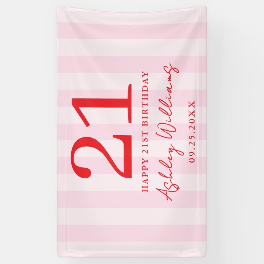Elegant Roze Rood Modern 21e Verjaardag Spandoek (Verticaal)