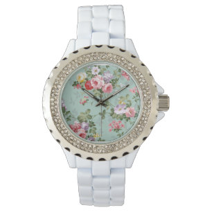  Elegant roze roodgelroze rozenpatroon Horloge
