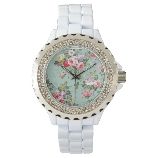  Elegant roze roodgelroze rozenpatroon Horloge (Voorkant)