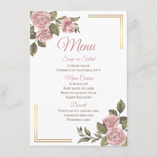  Elegant Roze Roos Bloemen Trouwmenu Menu (Voorkant)