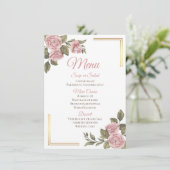  Elegant Roze Roos Bloemen Trouwmenu Menu (Staand voorkant)