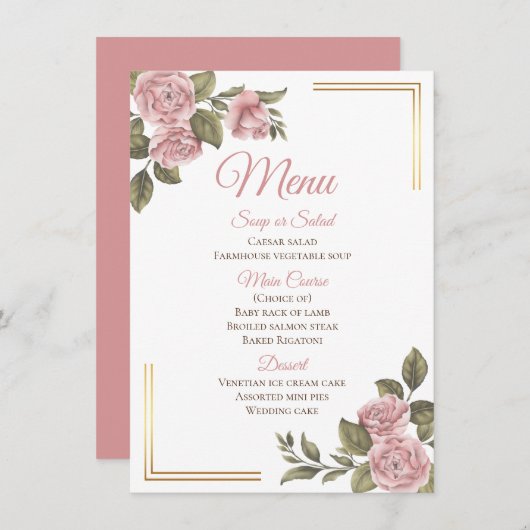  Elegant Roze Roos Bloemen Trouwmenu Menu (Voorkant / Achterkant)