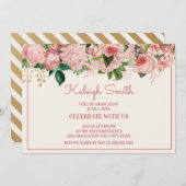 Elegant roze roos bloemengraduatfeest kaart (Voorkant / Achterkant)