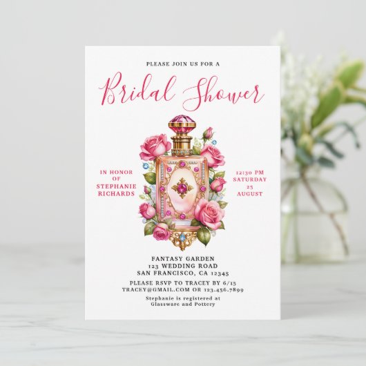 Elegant roze roos bloemenparfum Vrijgezellenfeest Kaart (Staand voorkant)