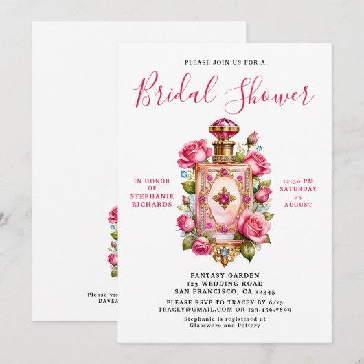 Elegant roze roos bloemenparfum Vrijgezellenfeest Kaart (Voorkant / Achterkant)