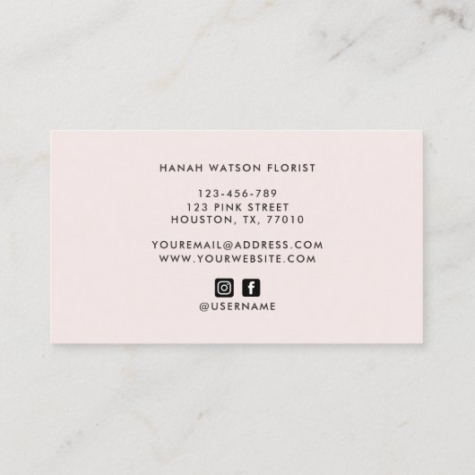 Elegant roze roos en pioen bloemboeket visitekaartje (Achterkant)